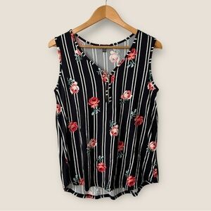 Magazine Floral Striped V-Neck Tank